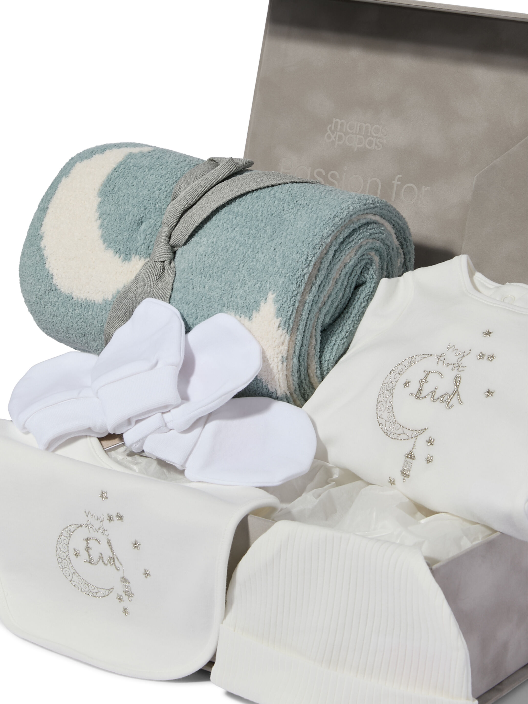 My First Eid Box - 6 Piece Gift Set with Chenille Blanket Blue Moon/Star image number 2